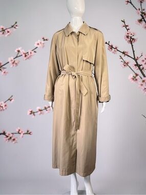 Brooks Brothers Tan Long Trench Coat with Self-Tie Belt & Button-Out Liner Sz 8